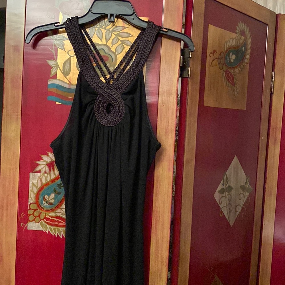 Nina & Sue Black Maxi Dress with Braided Bodice. Size L